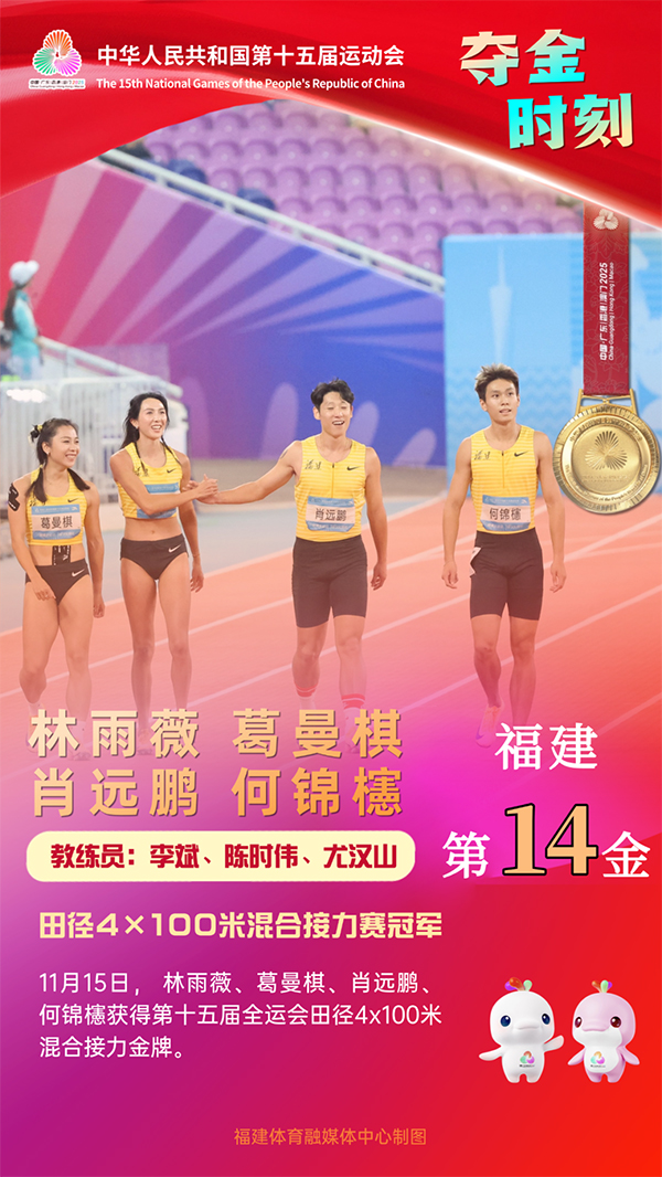 福建健儿勇夺田径4×100米混合接力赛金牌