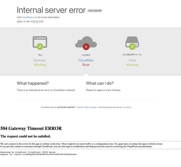 受影响网站出现的报错信息