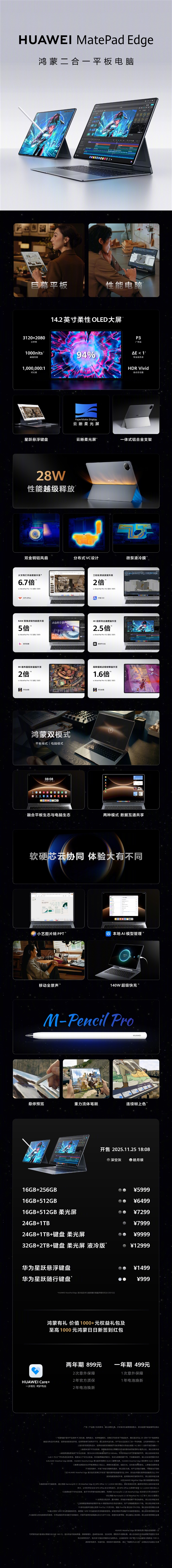 5999元起！华为MatePad Edge二合一平板电脑发布：平板、电脑需求一机满足