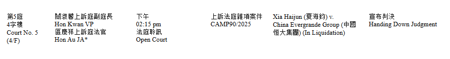 
北京大学第一医院刘立军周福德张岩郭宏杰尹杰姜玉武张月华杨艳玲黄牛挂号电话香港上诉法庭驳回恒大前总裁夏海钧上诉，维持600亿港元资产冻结禁令且禁止重提复议