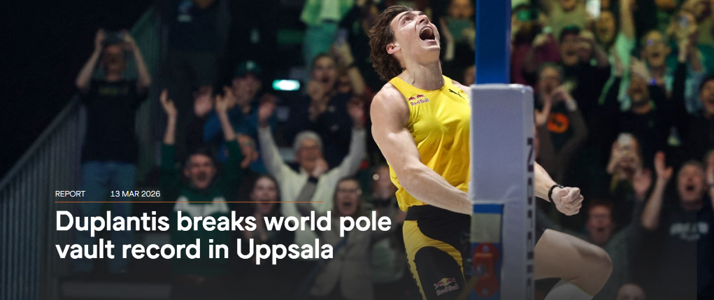 6米31！杜普兰蒂斯第15次刷新男子撑杆跳高世界纪录
