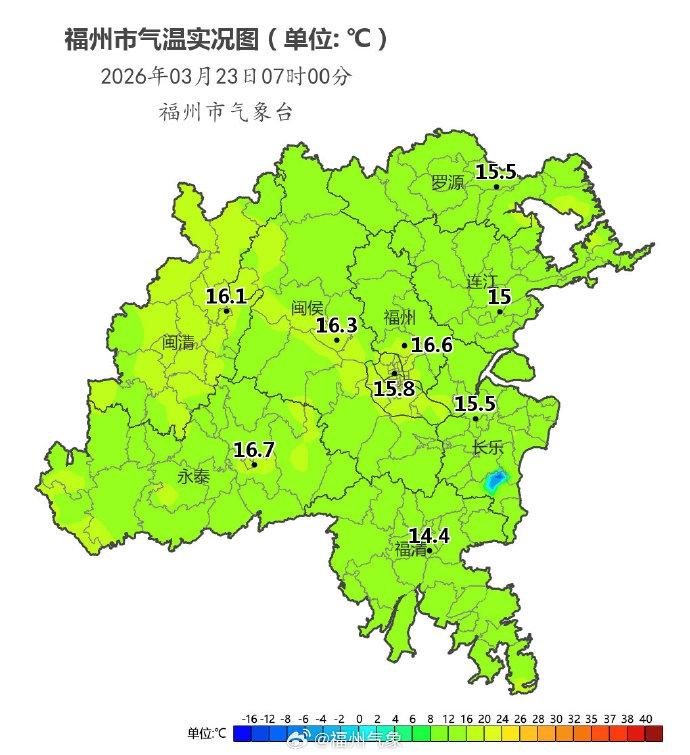 福州今日天气阴 气温22～16℃