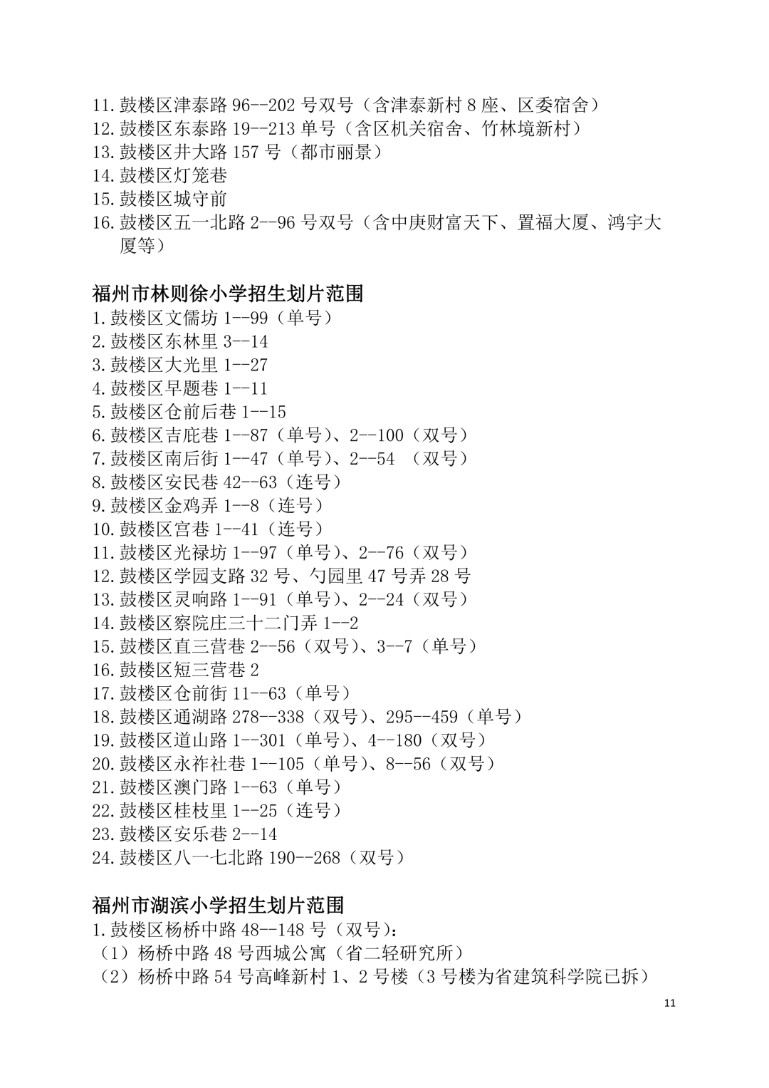2026年福州鼓楼区小学划片范围公布
